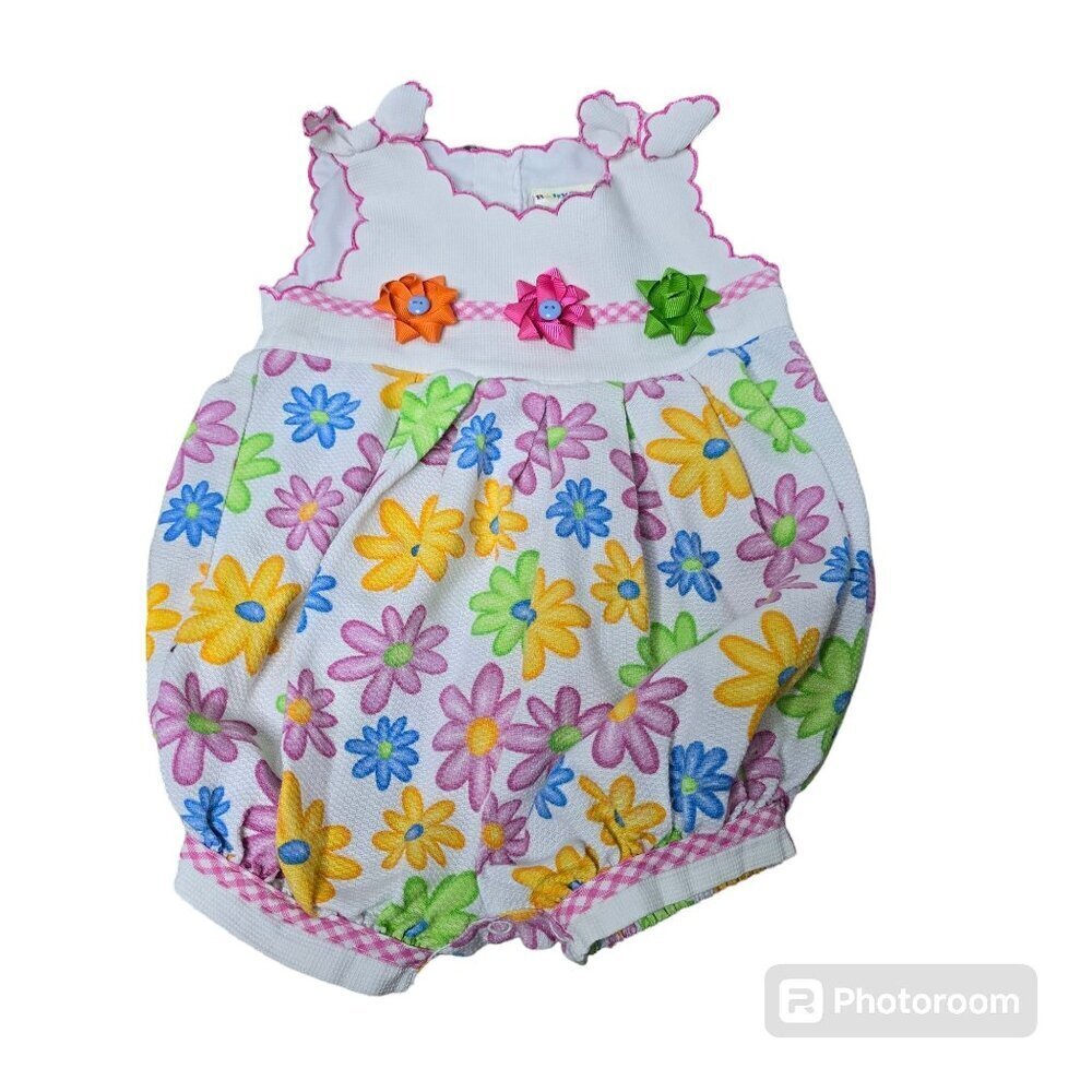 Vintage 90s Colorful Flower Power Print Baby Girl One Piece